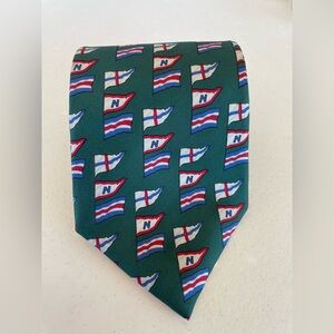 Nautica Silk Tie Green Nautical Flag Print 55” Length 4” Wide Classic